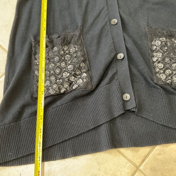 LOGO Lavish long line button up Cardigan sweater Black Bling Pockets sz. S - Picture 11 of 13